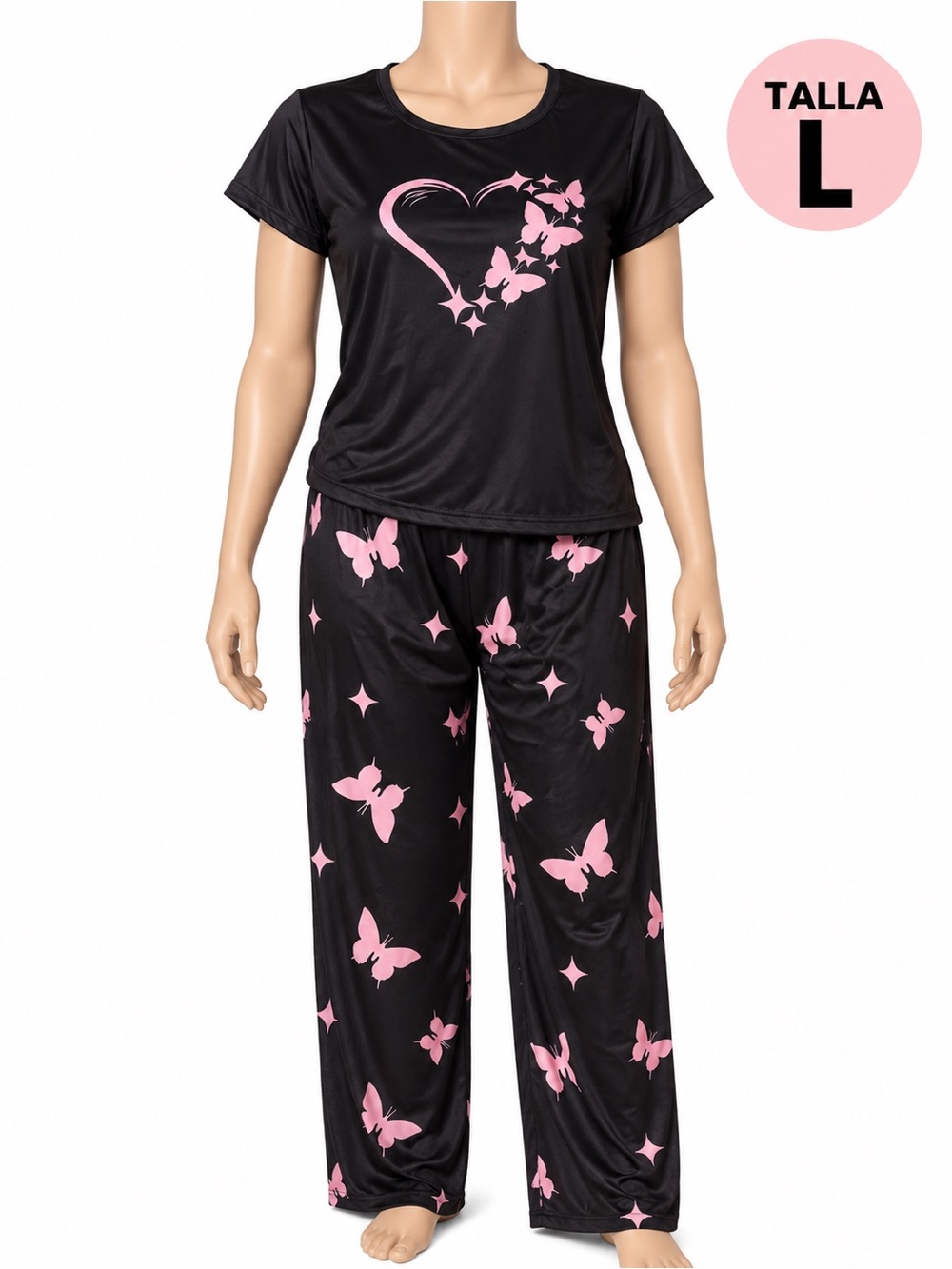 Black and Pink Butterfly Heart Pajama Set by